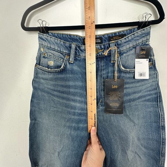 NWT Lee Vintage Medium Blue Wash High Rise Relaxed Stovepipe Distressed Jeans 28 - Picture 16 of 16